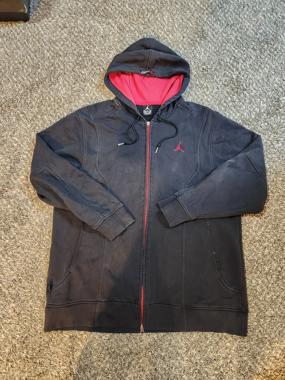 Vintage Jordan Black Hoodie with Red Lining & Red Zip Size XL